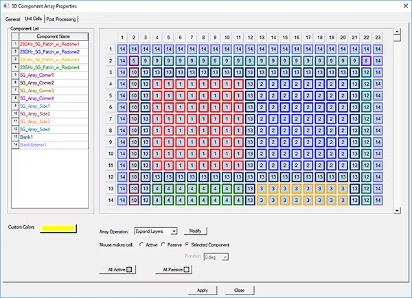 Ansys HFSS 3D Component Array 속성 설정 화면