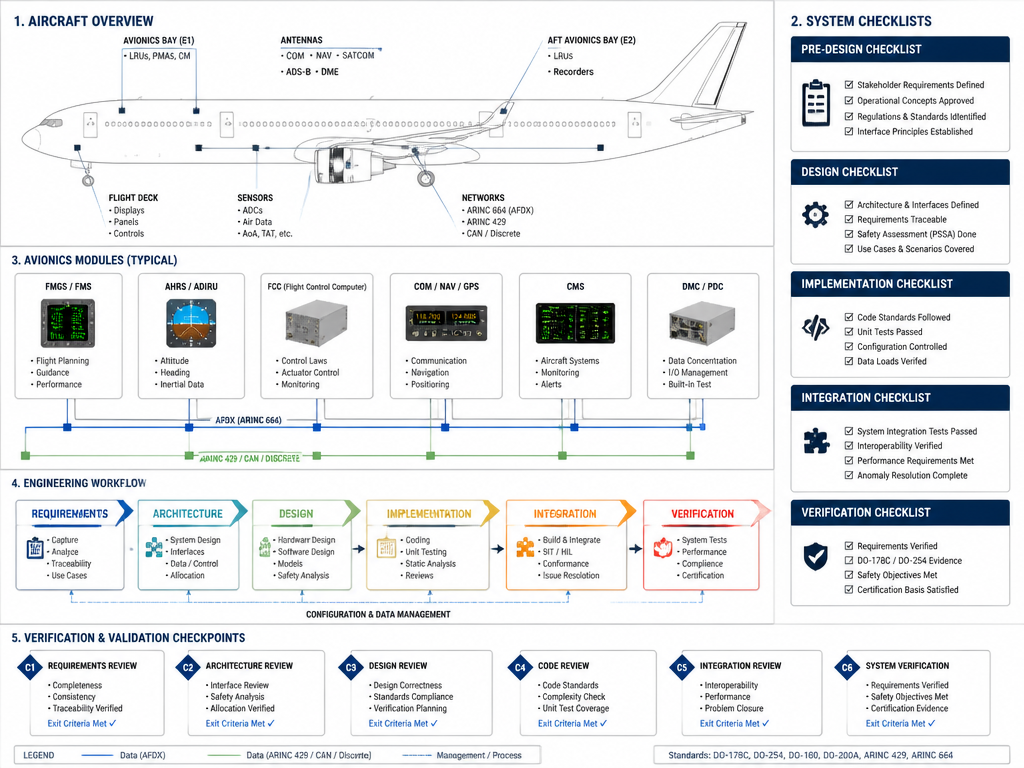DO-178C 항공 소프트웨어 인증 기준과 소프트웨어 수명주기 검증 프로세스를 설명하는 이미지