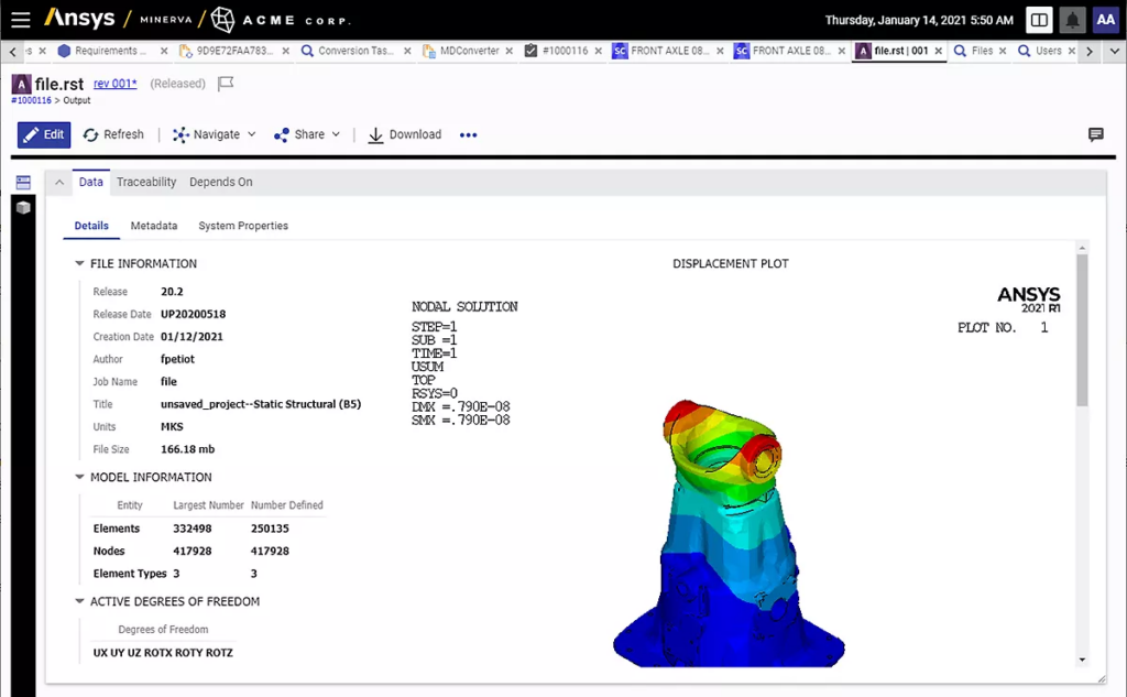 웹 브라우저에서 공유하고 확인할 수 있는 Ansys Minerva 보고서