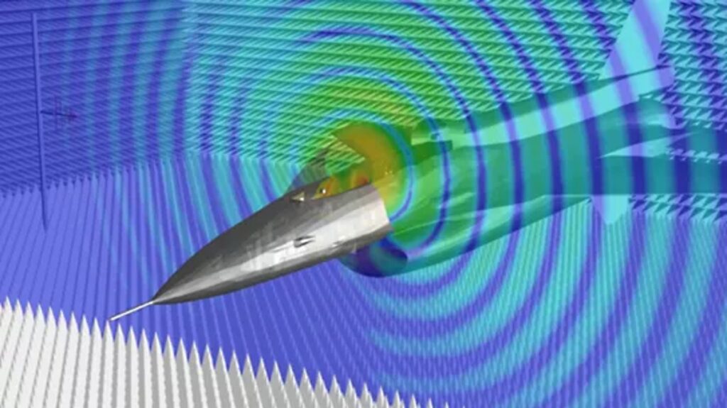 Ansys EMA3D Cable로 항공기 내부 케이블 하네스의 방사 방출을 시뮬레이션한 결과