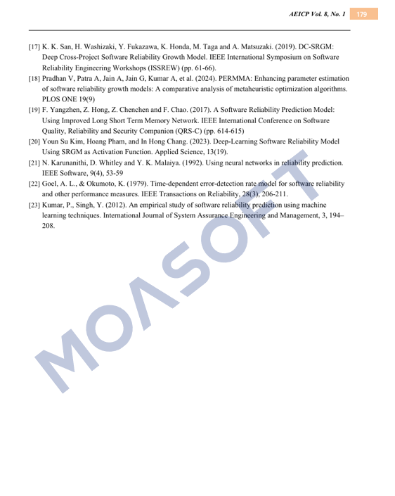 LSTM 기반 소프트웨어 신뢰성 예측 연구 참고문헌 목록 [15]~[23]