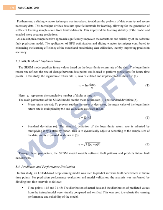 SRGM 모델 구현을 위한 로그 수익률, 평균 수익률, 표준편차 수식(1)~(3)