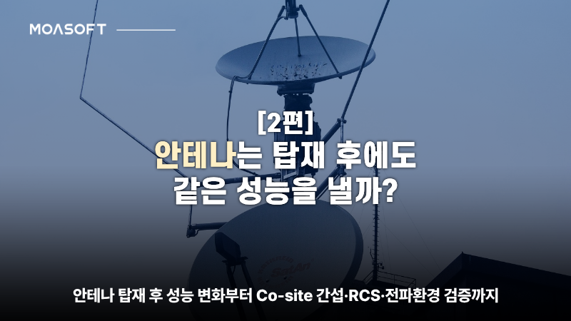 항공기와 무인기 안테나 탑재 후 방사패턴 및 통신 커버리지 변화, Co-site 간섭, RCS와 전파환경 분석을 설명하는 모아소프트 EM 분석 기술 대표 이미지